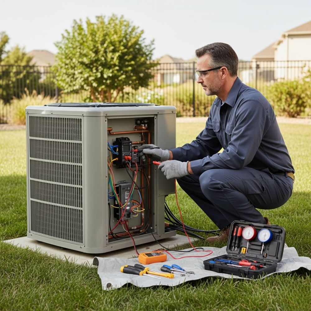tech working on AC unit