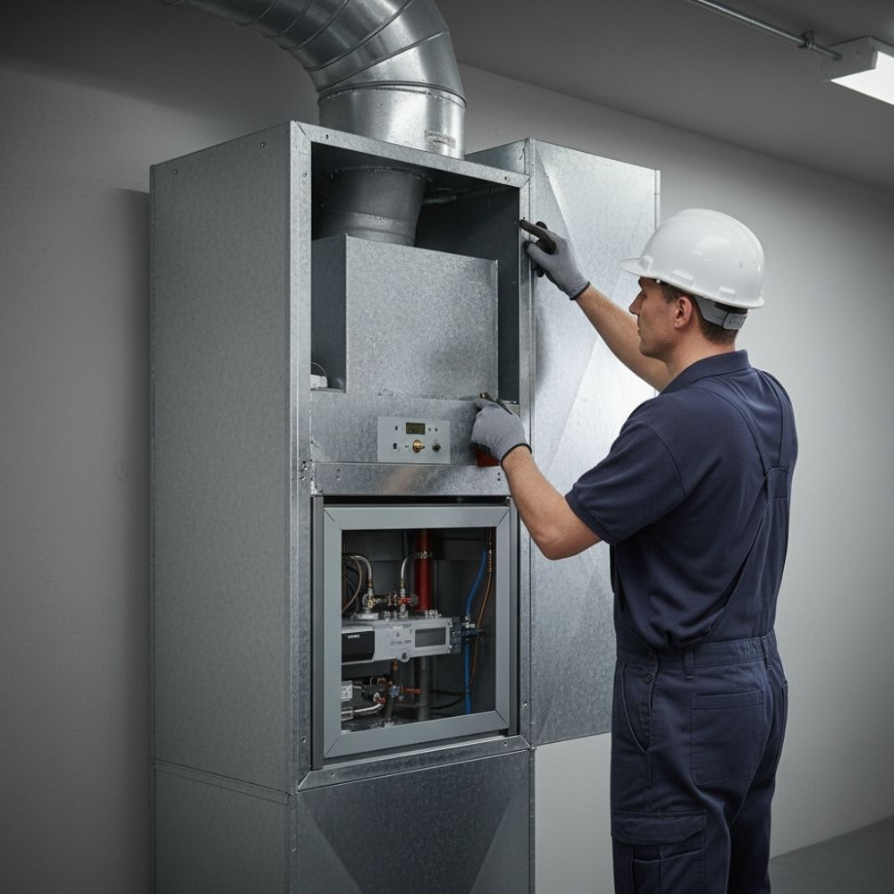 technician installing new furnace
