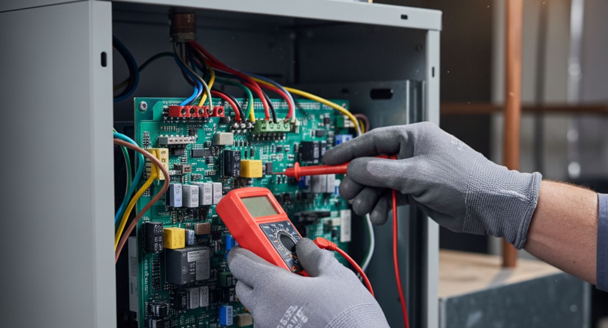 working on furnace panel