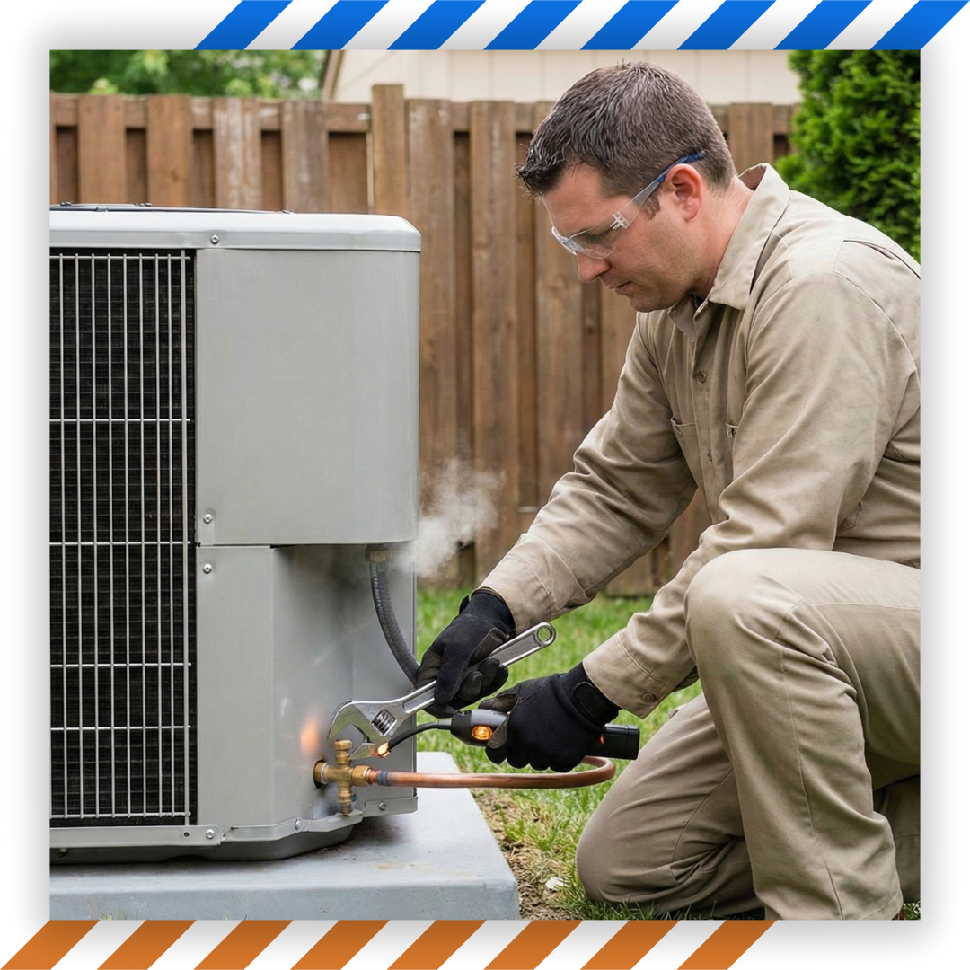 HVAC technician working on a refrigerant leak