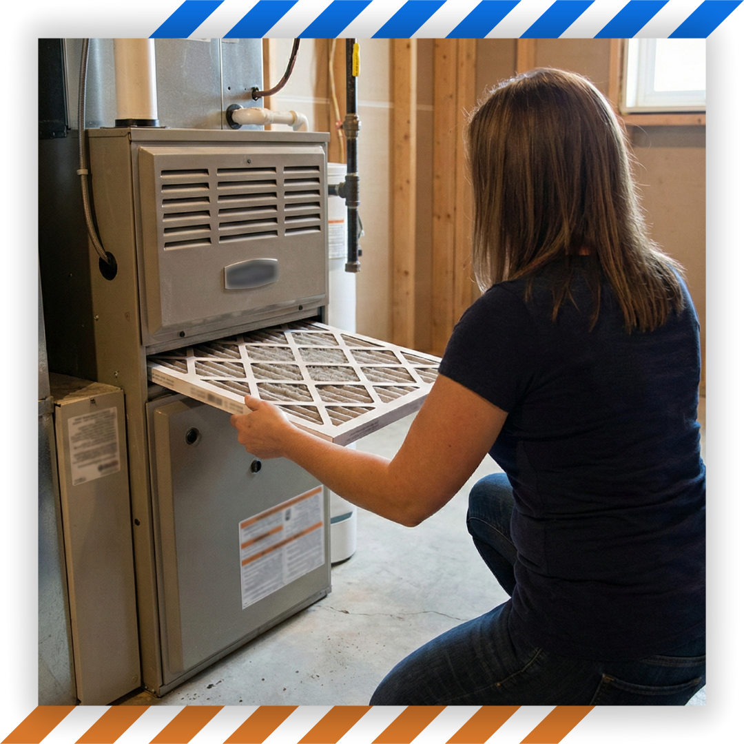a homeowner checking an air filter
