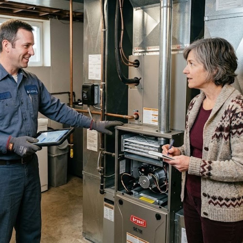 ac tech with homeowner
