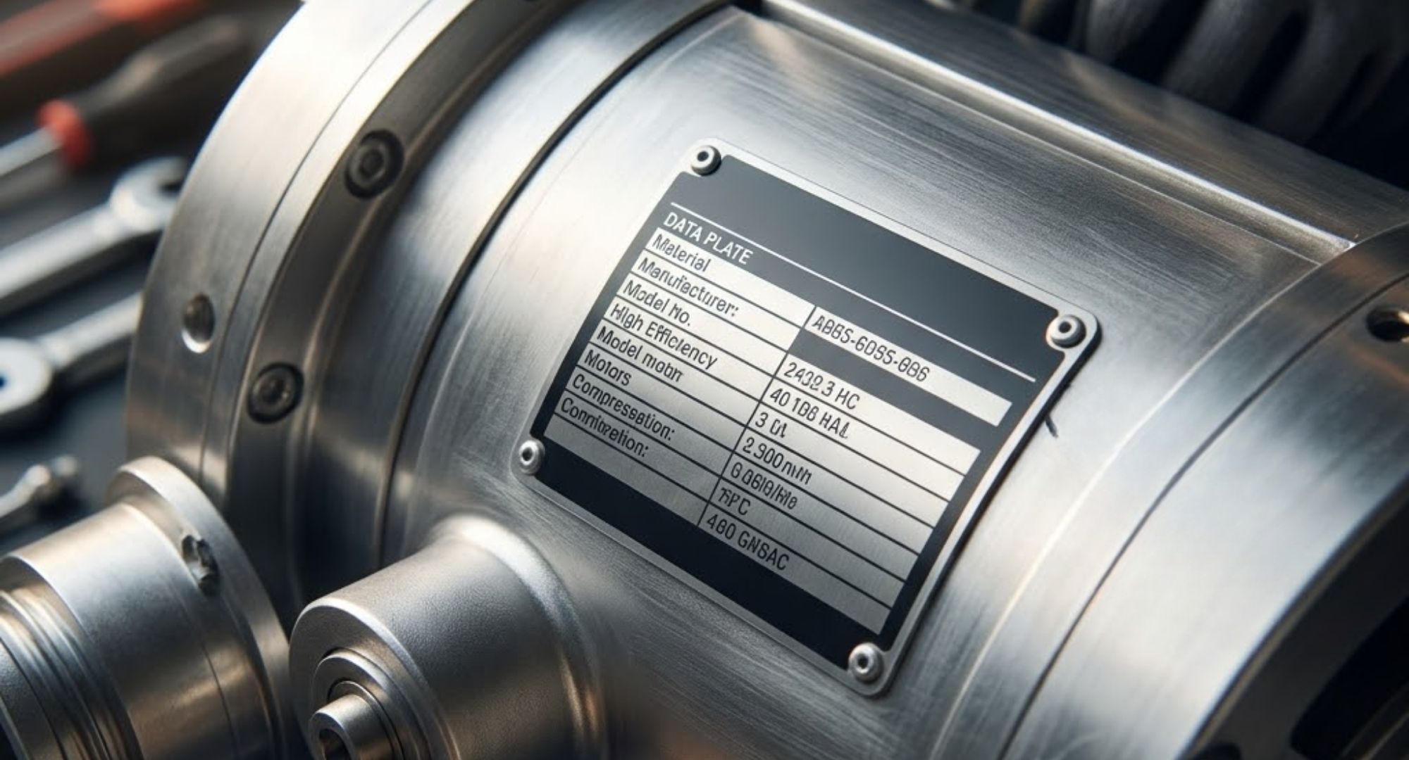 Macro view of a high-efficiency HVAC compressor data plate, emphasizing complex component protection through extended warranties.